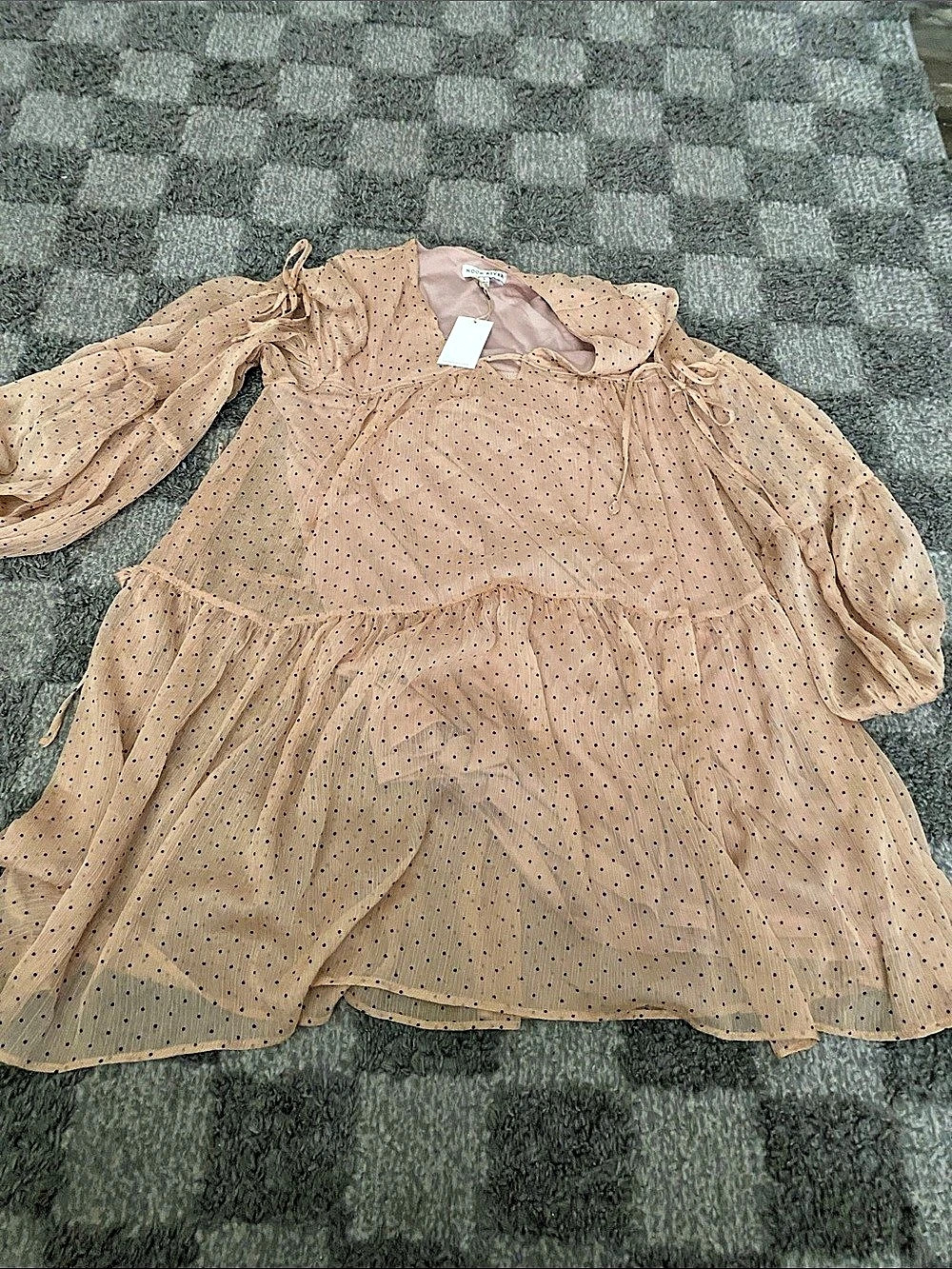 Moon River Polka Dot Mini Dress in Brown & Pink